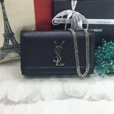 YSL Caviar Leather Chain Bag 22cm Negro Plata
