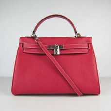 Hermes Kelly 32cm Togo Bolso de cuero rojo/plata