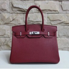 Hermes Birkin 30cm Togo cuero Bolso burdeos plata