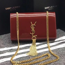 YSL Tassel Chain Bag 22cm Charol Rojo Oscuro