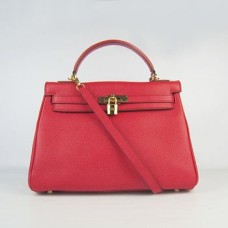 Hermes Kelly 32cm Togo Bolso de cuero rojo/dorado