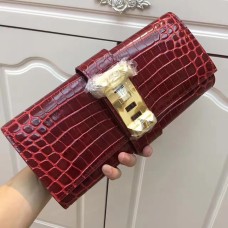 Hermes Medor Clutch 29cm Croco Borgoña