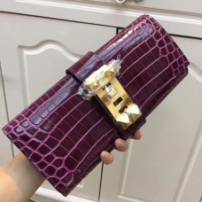 Hermes Medor Clutch 29cm Croco Púrpura