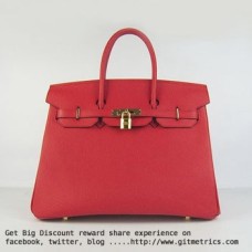 Hermes Birkin 35cm piel de ganado vena Bolsos rojo dorado
