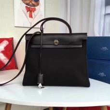Hermes Herbag 31cm Bolso de Lona Negro