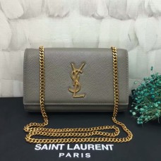 YSL Caviar Leather Chain Bag 22cm Oro gris
