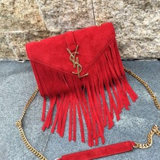 YSL Suede Leather Tassel 22cm Bolso Rojo