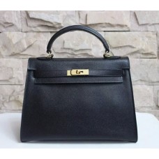 Hermes Kelly 32cm Bolso de cuero Epsom Negro Oro