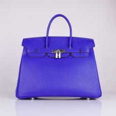 Hermes Birkin 35cm Togo cuero Bolsos plata azul eléctrico