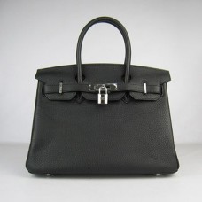 Hermes Birkin 30cm Togo cuero Bolsos negro plata