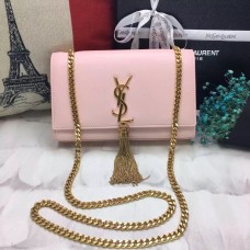 YSL Tassel Chain Bag 22cm Cuero Liso Oro Rosa Claro