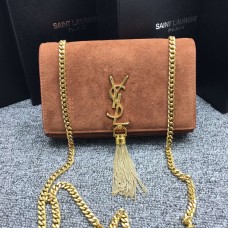 YSL Tassel Chain Bag 22cm Gamuza Marrón