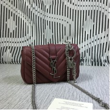 YSL Pequeño Sobre Bolso Cadena Piel De Cabra Rojo Oscuro 18cm