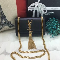 YSL Bolso pequeño de piel con cadena y borlas, 17 cm, negro