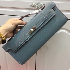 Hermes Kelly Cut 31cm Epsom Leather Clutch Gris Azul