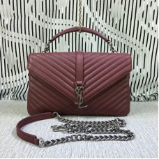 Saint Laurent Bolso grande con cadena y asa superior rojo oscuro 32 cm