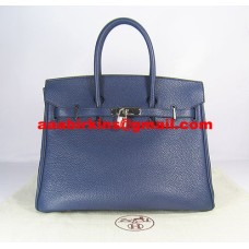 Hermes Birkin 35cm Togo cuero Bolsos plata azul oscuro