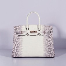 Hermes Birkin 35cm bolso de cuero de cocodrilo gris oro blanco