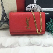 YSL Caviar Leather Chain Bag 22cm Oro rojo