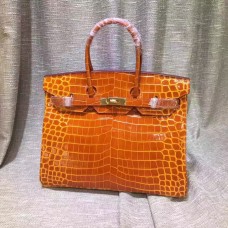 Hermes Birkin 35cm Bolso Cocodrilo Cuero Naranja Oro