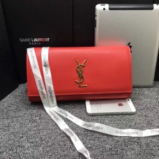 YSL Saint Laurent Clutch 27cm Cuero Liso Rojo