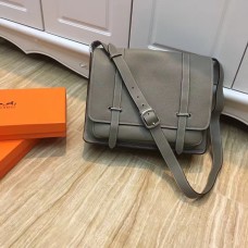 Hermes Steve Hombres Crossbody Bolsa De Cuero Gris