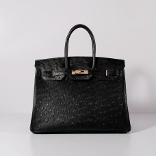 Hermes Birkin 35cm Bolso de piel de avestruz Oro Negro