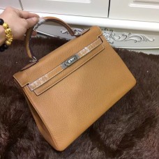 Hermes Kelly 32cm Togo cuero 6108 café claro plata