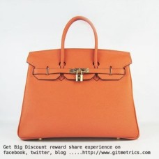 Hermes Birkin 35cm piel de ganado vena Bolsos naranja dorado