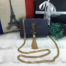 YSL Small Tassel Chain Bag 17cm Gamuza Gris