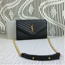 YSL Sobre Cadena Bolso Caviar Cuero Negro 23cm