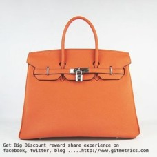 Hermes Birkin 35cm piel de ganado vena Bolsos naranja plata
