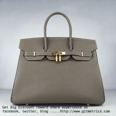 Hermes Birkin 35cm piel de ganado vena Bolsos caqui oscuro dorado
