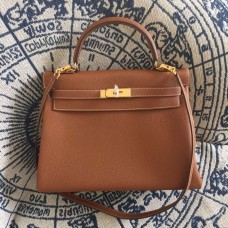 Hermes Kelly 28cm Bolso Togo Cuero Marrón Oro