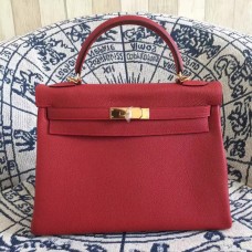 Hermes Kelly 28cm Bolso Togo Cuero Rojo Oro