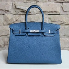 Hermes Birkin 35cm piel de ganado vena Bolsos azul plata