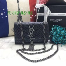 YSL Bolso pequeño con cadena y borlas 17cm Serpiente Negro Plata