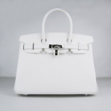 Hermes Birkin 30cm Togo cuero Bolsos blanco plata