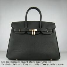 Hermes Birkin 35cm piel de ganado vena Bolsos negro dorado