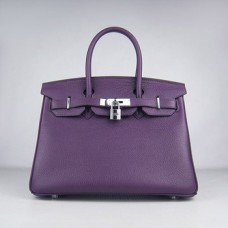 Hermes Birkin 30cm Togo cuero Bolsos púrpura plata