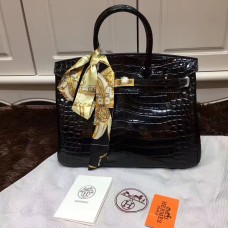 Hermes Birkin 35cm Bolso Cocodrilo Cuero Negro Oro