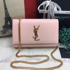 YSL Bolso De Cadena De Cuero Liso 22cm Rosa Claro