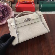 Hermes Mini Kelly 22cm Epsom Cuero Blanco Plata Con Correa De Cadena