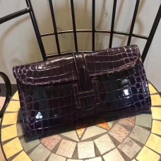 Hermes Jige Clutch 29cm Croco Púrpura Oscuro