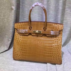 Hermes Birkin 35cm Bolso Cocodrilo Cuero Marrón Oro