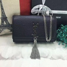 YSL Tassel Chain Bag 22cm Caviar Leather Negro Plata