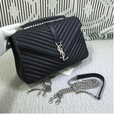 Saint Laurent Bolso grande con cadena y asa en la parte superior Negro 32cm