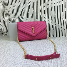 YSL Sobre Cadena Bolso Caviar Cuero Rosa 23cm