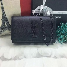 YSL Caviar Leather Chain Bag 22cm Negro Negro