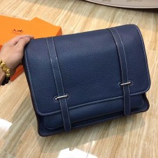 Hermes Steve Hombres Crossbody Bolsa De Cuero Azul Oscuro